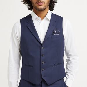 Ted Baker Men’s Wool Vest Navy Waistcoat with Patterned Lining V‑Neck Button 44R